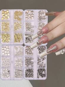 6-Grid Box Music Theme Nail Art Metal Charms Musical Notes Microphone Guitar Star Multi-Style Gold & Silver Box DIY Wearable Nail Decoration Accessories - Multicolor - View 1