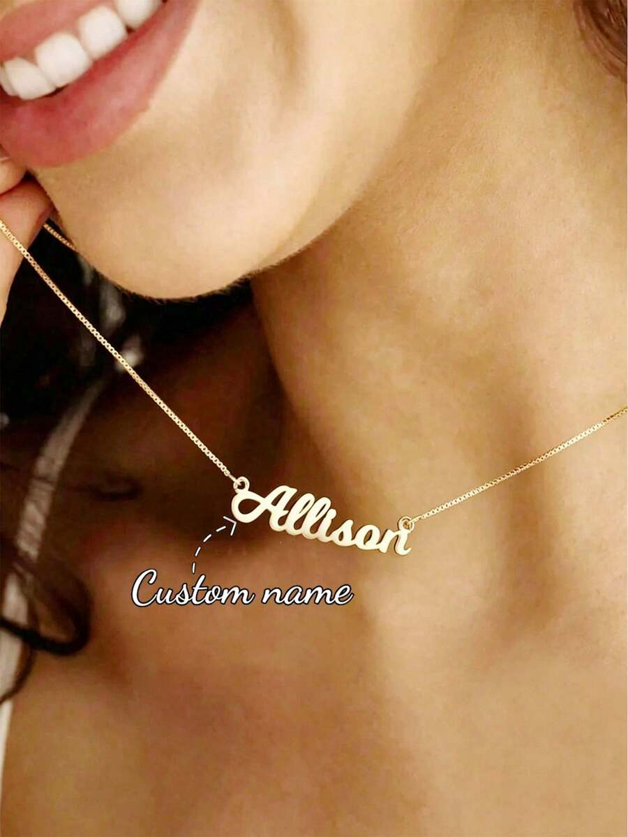 Customized Women's Stainless Steel Name Necklace, Gold Box Chain Personalized Font Jewelry Gift For Girlfriend, Family