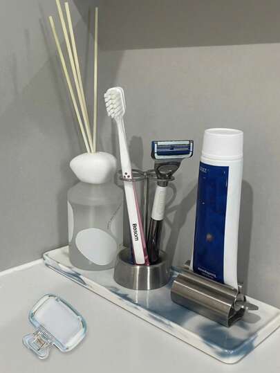 Minimalist Toothbrush Holder And Toothpaste Squeezer, Perfect For Bathroom Storage Of Toothbrushes And Toothpaste, Ins-Style Facial Cleanser Squeezer, Toothpaste Squeezer Suitable For Various Toothbrush Sizes, Equipped With Transparent Toothbrush Cap, Multi-Functional Bathroom Storage Rack, Or For Organizing Pencils In Workspace, Electric Toothbrush Holder, High-End Bathroom Sink Toothpaste And Dental Care Storage Base, With Storage Shelf, Bathroom Aesthetics Cute Bathroom Accessories, Travel, Daily Use, Suitable For Home And Travel Use, Applicable To Washbasin Countertop, Dorm Storage, Back To School Season, Back To School Gift