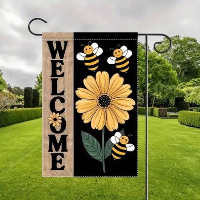 1pc Welcome Bee & Daisy Garden Flag, Suitable For Outdoor Yard Garden Lawn Decoration, 12x18 Inches (Flag Pole Not Included), Single-Sided Print