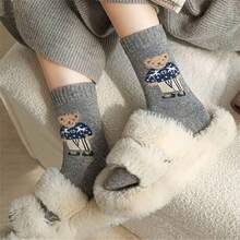 1/5 Pairs Women's Cute Cartoon Mid-Calf Socks, Teddy Bear Pattern Design, Long Socks, Suitable For Daily Wear, Gift For Girlfriend, Autumn/Winter Season, Christmas Gift - Multicolor - View 7