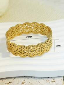 不鏽鋼金銀色波希米亞花卉鏤空女士婚禮珠寶，杜拜風皇冠輕量奢華寬版鏤空18K鍍金新娘手鍊，輕量中東風手鍊，適合婚禮配件、日常穿戴與特殊場合，婚禮季、母親節 - 彩色 - 查看 17