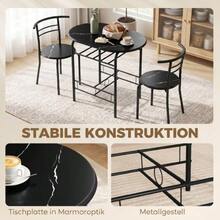 3-Piece Dining Set, Kitchen Table And 2 Chairs With Shelf, Living Room, Black Marble Look - 黑色 - 查看 6