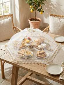 1pc Daisy Pattern Foldable Food Cover Mesh, Embroidered Daisy Mesh Decoration, Mosquito-Proof Tablecloth, Home Tablecloth, Large Foldable Food Cover, Fly-Proof Kitchen And Outdoor Camping Mesh, Food Cover, Home Vegetable Cover, Foldable Vegetable Cover, Home Dining Table Food Cover, Fly-Proof Mesh, Dust-Proof Outdoor Use, Table Protector, Food Platter Accessory, Spring/Summer Outdoor Picnic, Camping Essential - Multicolor - View 6