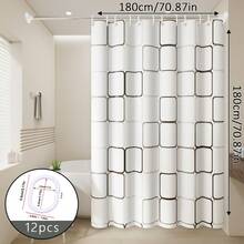 1pc Large Grid Pattern Shower Curtain, Minimalist & Elegant, Bathroom Wet/Dry Separation Helper, Partition & Privacy Screen, Easy Installation - Large Square - View 10