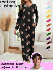 Customized Women's Sleepwear Set, Customizable With Any Unique Pattern As A Holiday Gift, Suitable For Couples, Friends, And Holiday Parties - Black - View 2