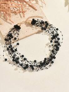 1pc Vintage Versatile Multi-Layer Black Star Beaded Necklace, Gothic Style Exaggerated Evening Party Halloween Collarbone Chain For Women - Black - View 6