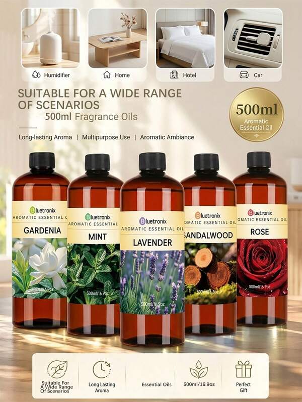 500ml Large Capacity/1pc Essential Oil Refill, Fragrance Liquid Compatible With Humidifier, Diffuser, Suitable For Home Bedroom Living Room, Long-Lasting Scent, Indoor Air Freshening, Enhancing Home Atmosphere, Creating Premium Fragrance Experience, Multi-Purpose Economical, Large Capacity Refill, Essential For Daily Home Fragrance