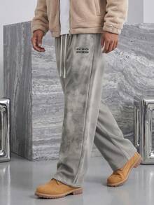 Plus Size Men's Corduroy Wide Leg Pants, Drawstring Loose Drape Casual Long Pants - Grey - View 6