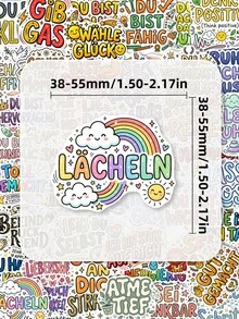50Pcs German Positive Quote Vinyl Stickers, Colorful Handlettered Motivational Phrase Rainbow Sun Cloud Decals, Inspirational Waterproof Stickers For Vision Board, Journal, Laptop, Tablet & Scrapbook Crafts - Multicolor - View 5