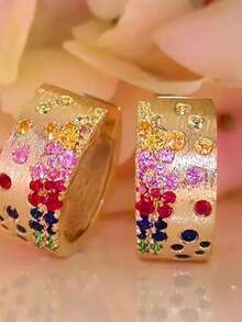 Tsnamer Huitan Women's Hoop Earrings, Gold Luxury Accessory, Suitable For Weddings And Parties, Fashionable Inlaid With Bright Colorful CZ Crystals, Exquisite Jewelry Gift - earrings - View 2