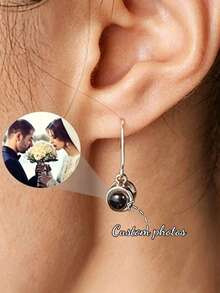 Customized Cute Photo Projector Earrings, Stainless Steel Photo Hanging Earrings, Projection Decorations, Valentine's Day, Birthday, Thanksgiving, Christmas Memorial Gift - Silver - View 2
