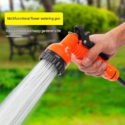 1pc High Pressure Garden Hose Nozzle, With Adjustable Nozzle, Multi-Purpose For Garden Watering + Car Washing + Yard Cleaning, Durable Lightweight Design, Orange And Black Ergonomic Non-Slip Handle, Universal Threaded Connection, Easy Installation