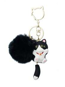 1 buah Gantungan Kunci Kucing Lucu, Pom-Pom Berbulu Kawaii, Liontin Ekor Gantung Resin Kartun, Gantungan Kunci Jepitan Warna Emas, Aksesori Tas Estetik, Hadiah - MultiWarna - View 7