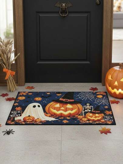 1 tấm thảm sàn nhung pha lê phong cách Gothic tối màu Halloween hình ma và bí ngô, mềm xốp thoải mái, dùng làm đệm sofa phòng ngủ, trang trí nhà cửa, thảm phòng khách ấm cúng, thảm phòng ngủ, phụ kiện nhà phong cách kinh dị, trang trí thẩm mỹ tối, lớp phủ sàn bền, nhung cao cấp, thảm trang trí diện tích, phù hợp cho người yêu thích Halloween
