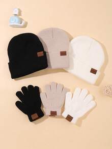 6pcs Kids Knitted Hat And Gloves Set, 3-12 Years Old Boys And Girls, Autumn/Winter Daily Casual Wear, Boys Knitted Hat, Girls Knitted Hat, Boys Gloves, Girls Gloves, Autumn/Winter Warm Set, Can Be Used As Halloween And Christmas Gifts - Knitted Hat + Gloves Combination - View 5