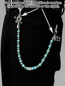 1pc Personalized Dice Cross Watermelon Bead Fashion Hip-Hop Style Metal Multi-Color Men's Pants Chain, Suitable For Daily Wear, Shopping, Concerts, Parties, Vacations - Multicolor - View 2