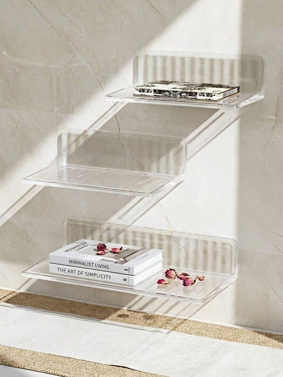 1 estante de exhibición montado en la pared sin perforaciones – Estante de almacenamiento multiusos para artículos pequeños - transparente - Ver 1