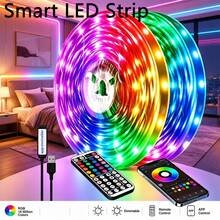 شريط إضاءة LED RGB بطول 100 قدم إضافي، إضاءة غرفة نوم ذكية مع جهاز تحكم عن بعد ب- 44 مفتاح وطاقة USB، مناسب لغرفة النوم وغرفة المعيشة والمطبخ والحفلات والزفاف وديكور المنزل وديكور غرفة الألعاب وزينة الهالوين والكريسماس - ميني-44K-B - مشاهدة 2