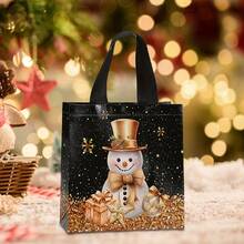 20/12/4pcs Large Christmas Holiday Gift Bags New Year Gift Bags Party Pet Bags With Festive Snowflake, Reindeer, Santa Claus And Snowman Design Reusable Tote Bags - Black - View 3