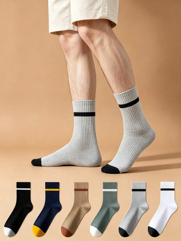 1/3/6 Pairs Men's Mid-Calf Socks, 7A Grade Antibacterial & Odor-Resistant, Casual Versatile Low-Cut Mid-Calf Socks, All-Season Wear, Soft & Breathable, High Elasticity, Moisture-Wicking & Sweat-Absorbing, Durable & Non-Constricting, Suitable For Daily Streetwear, Street Photography, Outdoor Light Sports, Men's Daily Casual Sports Socks, Ideal Gift For Men