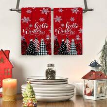 2/4/48pcs Christmas Series Red Background Winter Pine Tree Pattern Printed Kitchen Towels - Ultra Soft, Highly Absorbent Polyester Dishcloths And Hand Towels, Perfect For Holiday Decor, Kitchen Decor, Party Decor - Multicolor - View 14