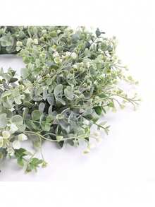 1pc 19" Eucalyptus Wreath, Artificial Floral Wreath With Lavender And Baby's Breath, Farmhouse Style Decor, Suitable For Front Door Porch, All Seasons - White - View 7