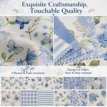 14/28pcs Blue Quilted Fabric, 25cm X 25cm Blue Fabric Squares Vintage Pre-Cut Quilt Kit With Floral And Striped Print Patterns, For DIY Crafts - Variant - View 8