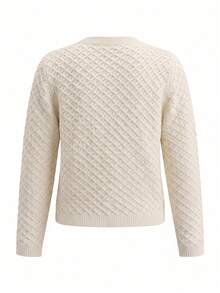 Elegant Ladies' Autumn/Winter Fashionable Daily Home Leisure Basic Simple Loose Solid Color Knitted Round Neck Long Sleeve Cardigan Jacket Sweater Top - Apricot - View 2