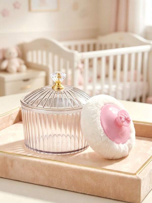 Newborn Skincare Powder Container, Transparent Visible Design Baby Powder Box Easy Open Diamond Handle Lid