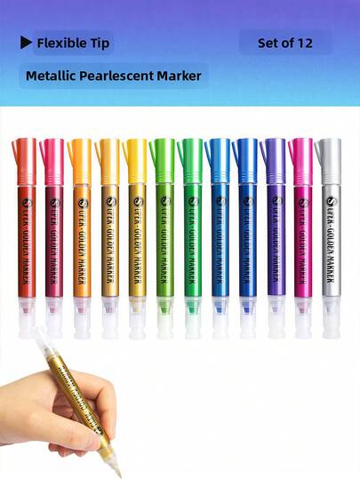 12 Colors Metallic Glitter Gradient Butterfly Pens, Soft Tip Brush Pens With Color-Changing Ink, Small Regular Script Soft Brush Markers For Students, DIY Journaling, Calligraphy Tracing, Cursive Lettering, Watercolor Painting, Greeting Cards, Guka, Hand Drawing, Creative Decorative Stationery