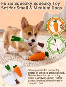 Vegetable Shaped Pet Chew Toy Set, Squeaky Carrot And Crunchy Leek Interactive Toys, Suitable For Small Dogs, Medium Dogs And Cats, Clean Teeth, Relieve Boredom Puppy Vocalization Toys - Multicolor - View 4