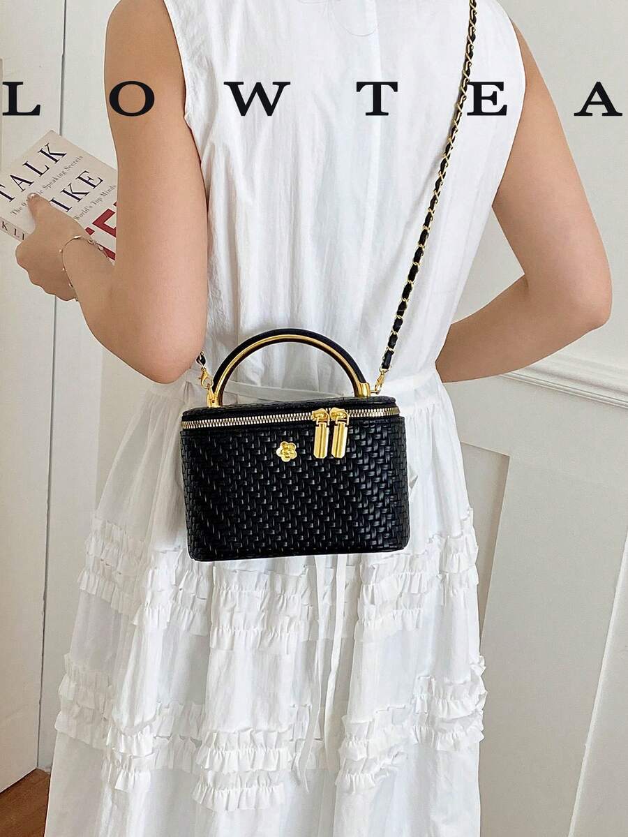 Low Tea 1pc Solid Color PU Fabric Handbag, Women's Fashion Mini Box-Shaped Handbag, Top Single Handle Design, Zipper Closure, Suitable For Travel, Shopping, Dating, Women's Gift, Perfect For Commuting, Outdoor, Travel, Outing