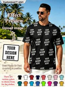 1pc Personalized Custom All-Over Print T-Shirt, DIY Upload Photo/Text, Customizable For Couples/Family/Pets/Fun/Idol Fan Souvenirs, Crew Neck Short Sleeve Casual Top, Suitable For Birthday/Wedding/Anniversary Gifts - White - View 1