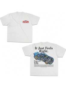 Camiseta blanca de manga corta de corte holgado con estampado de coche japonés y logotipo distintivo, ideal para aficionados al automovilismo. Un regalo informal para conductores y - Blanco - Ver 1