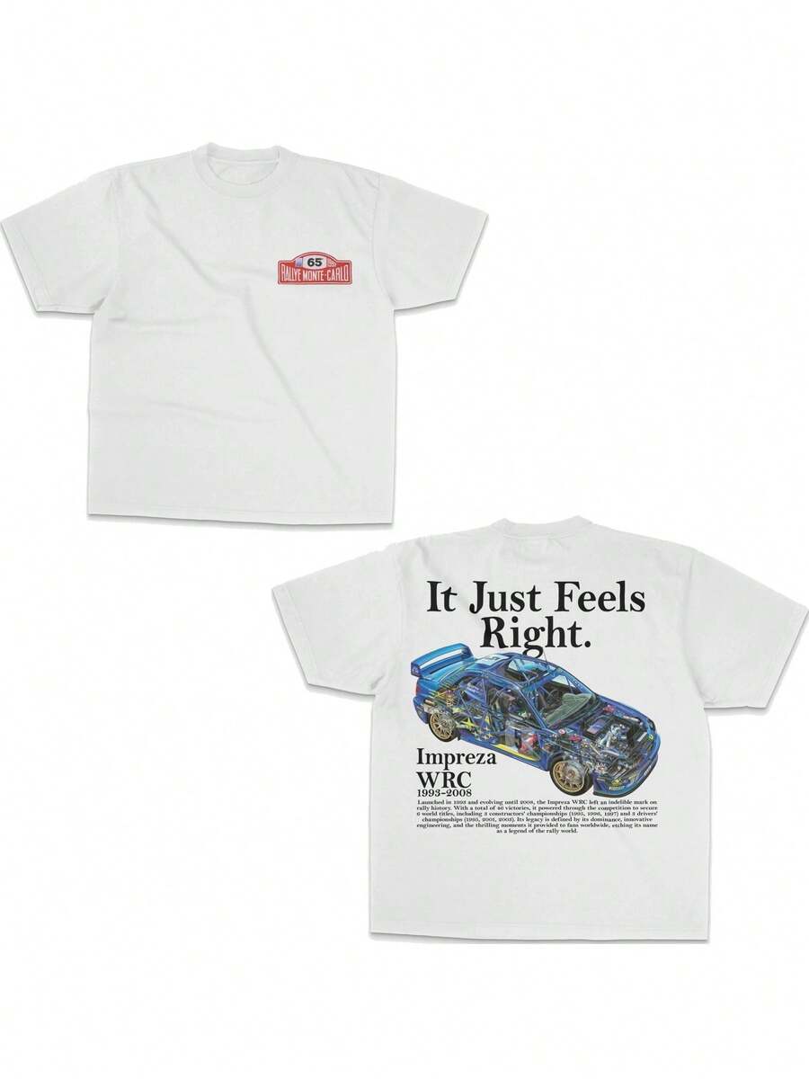 Camiseta blanca de manga corta de corte holgado con estampado de coche japonés y logotipo distintivo, ideal para aficionados al automovilismo. Un regalo informal para conductores y - Blanco - Ver 1