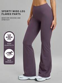 MFVIM Casual Leggings High Waist Shaping Yoga Running Training Flare Pants Long Trousers - Purple - View 2