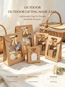 Flip-Top Handbag With Bow And Window, Large/Medium/Small Cardboard Gift Bag, Birthday Gift Packaging Bag, Christmas Gift, Easter Gift Packaging Bag - Bow Kraft Paper - View 8