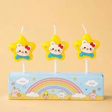 HIBIRTH 3pcs Creative Yellow Star Rabbit Bear Print Happy Birthday Indoor Candles Cake Decoration Wishing Birthday Party Baking Plug-In - View 10