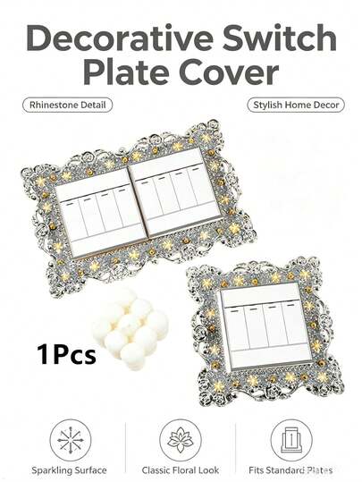 1Pc Retro Hollow Rose Rhinestone Decorative Switch Sticker, Sparkling Crystal Flower Lamp Switch Frame Compatible With 86 Standard Switch, Suitable For Home Bedrooms, Corridors, Apartments, And Also An Ideal Gift For Halloween And Christmas