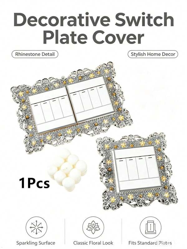1Pc Retro Hollow Rose Rhinestone Decorative Switch Sticker, Sparkling Crystal Flower Lamp Switch Frame Compatible With 86 Standard Switch, Suitable For Home Bedrooms, Corridors, Apartments, And Also An Ideal Gift For Halloween And Christmas