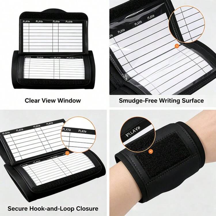 Football Fitness Gloves Wristband With Tactical Manual Card, Transparent PVC Window Elastic Wristband, Suitable For Adults And Teens, For Flag Football, Baseball, Softball - Black - View 7