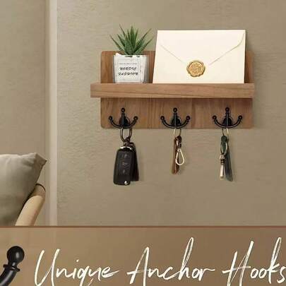 Móc treo chìa khóa gỗ gắn tường, giá lưu trữ cho phòng khách gia đình, tủ gỗ tự nhiên đựng thư, giá treo lối vào