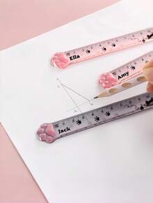 1pc Customized Name Cat Paw Acrylic Ruler, 15CM Glitter Transparent Ruler, Personalized Engraved Name Cute Paw Print Measuring Tool, Student Stationery Bookmark Ruler, Back To School Gift - Multicolor - View 5