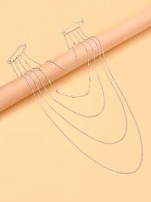1pc New Multi-Layer Fine Chain Brooch, Niche Design, Light Luxury, Fashionable Versatile Suit Coat Decoration Tassel Brooch - Silver - View 4