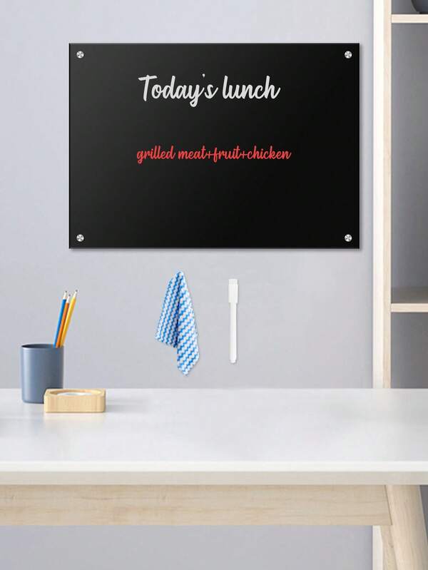 Pizarra acrílica montada en la pared borrable, tablero de mensajes de cocina y recetas del hogar con accesorios de instalación completos y herramientas de escritura/limpieza