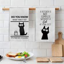 2PCS Kitchen Towels Cat Pattern Print 40*60cm Simple Style Rectangular Microfiber Kitchen Towels, First Choice For Crazy Cat Lovers, Dish Cloth, Table Cloth, Hand Towel, Kitchen Decor, Housewarming Gift For Neighbors, Perfect For Kitchen And Bathroom Use, Suitable For Housewives And Family Gathering Gifts, High Cost-Performance, Household Essential - Black - View 6