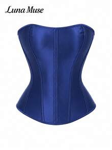 Luna Muse Women's Spring/Summer New Fashion Corset Top With Zipper, Push-Up Bustier, Black Strapless Corset, Autumn Black Bustier, Sexy Vintage Boned Shapewear, Short Length, Elegant Slim Fit, High-End Style, Suitable For Daily, Party, Vacation, Casual, Date, Street, Performance, Show, Outdoor, Back To School, Punk Style, Thanksgiving, Music Festival, Valentine's Day, Halloween, Christmas, New Year, Party - Blue - View 7