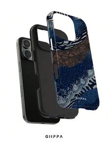 GIIPPA 1pc Vintage Blue Rock Layer Animal Print Patchwork Design Phone Case, Compatible With Phone 17 Pro Max, 16 Pro Max, 15 Pro Max, 14 Pro Max, 11/12/13/14/15/75 Pro Max Plus, Korean Style High-End Fashion Fun Elegant Design For Men And Women, Perfect Gift For Girlfriend On Christmas, Valentine's Day, Easter, Wedding Season And Birthday - Blue - View 2