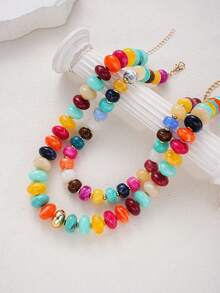 2/1pc Acrylic Pmma Chunky Coloful Beaded Necklace Set For Women, Boho Summer Fashion Bead Necklace Suitable For Daily Wear Beach Holiday,Jewelry Gift - Multicolor - View 4